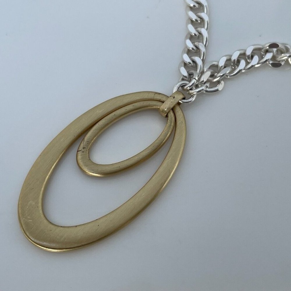 Lucky Brand Necklaces silver Tone double oval ring pendant Ladies Necklace Jewel